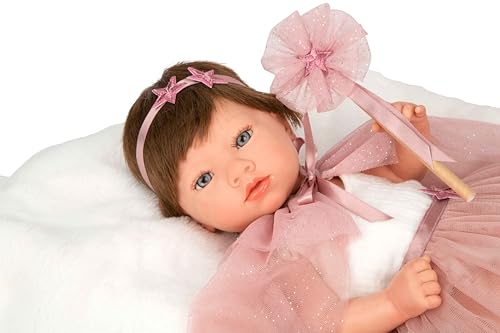 Arias -Reborn 38 cm PRINCESS. Realistisches Baby aus Vinyl mit rosa Kleidung, Umhang, Zauberstab und Decke. Inklusive Windel, Familienbuch und Echtheitszertifikat. Gewicht eines echten Babys von Arias