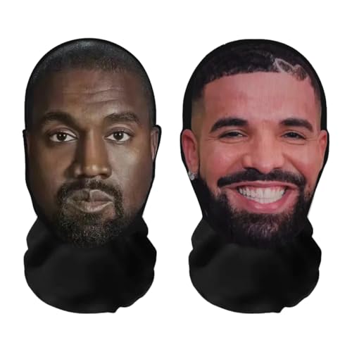 Realistische 3D-Druck Vollgesichtsmasken "Rapper Bundle" Drake, Kanye Ye – Atmungsaktiv, leicht & bequem, ideal für Cosplay, Partys, Halloween, Karnveal & Events oder Junggesellenabschiede West von Aristo Solutions