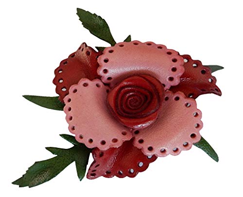 Ariyas Thaishop Ansteckblume Rose aus echtem Leder; rot/rosa; 8 cm von Ariyas Thaishop
