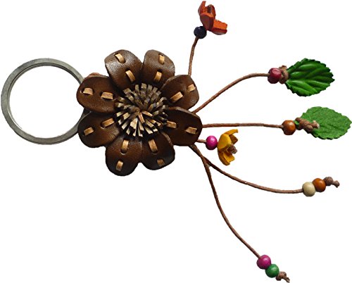 Blumen Anhänger, Schlüsselanhänger aus echtem Leder; braun; Länge: 13 cm; Ø Blume 4,8 cm von Ariyas Thaishop