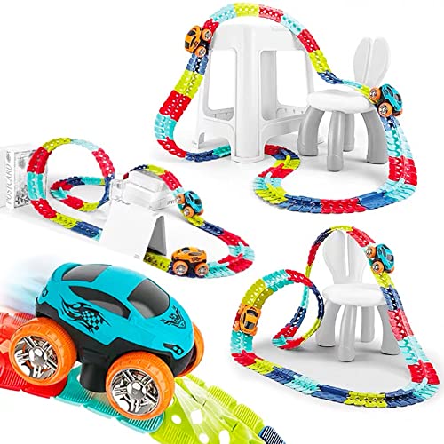 Autorennbahn Autorennbahn Rennbahn Auto Spielset Inklusive 92 Stück Tracks Rennbahn Racetrack Spielset für Kinder ab 3 Jahre alt von Ark miido