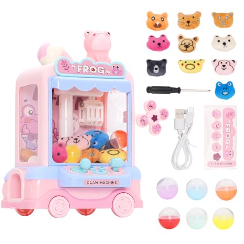Mini-Greifautomat, Arcade-Spiel für Kinder, elektrischer Süßigkeiten-Greifautomat mit Leichter Musik, Kaugummiautomat, Spielzeugautomat mit 10 Puppen, 10 Kapseln für Partys, Geburtstage von Ark miido