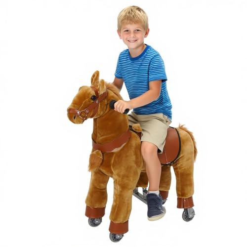 Stehpferd auf Rollen, Spielpferd zum Reiten und Draufsitzen, Reitpferd für Kinder mit Sattel, Zaumzeug und Steigbügeln, Pferd zum Reiten für Kinder ab 3-6 Jahren von Ark miido