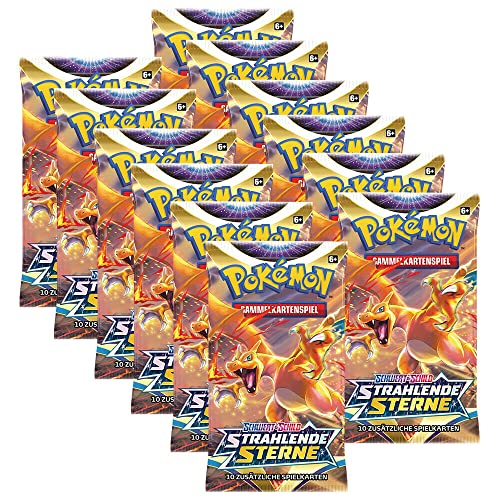 Arkero-G Pokemon 10 Booster Strahlende Sterne Sammelkarten | DEUTSCH | Schwert & Schild Karten Serie 100 Soft Card Sleeves von Arkero-G