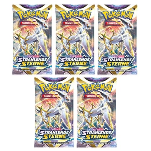 Arkero-G Pokemon 5 Booster Strahlende Sterne Sammelkarten | DEUTSCH | Schwert & Schild Karten Serie 100 Soft Card Sleeves von Arkero-G