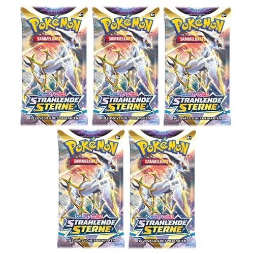 Arkero-G Pokemon 5 Booster Strahlende Sterne Sammelkarten | DEUTSCH | Schwert & Schild Karten Serie 100 Soft Card Sleeves von Arkero-G