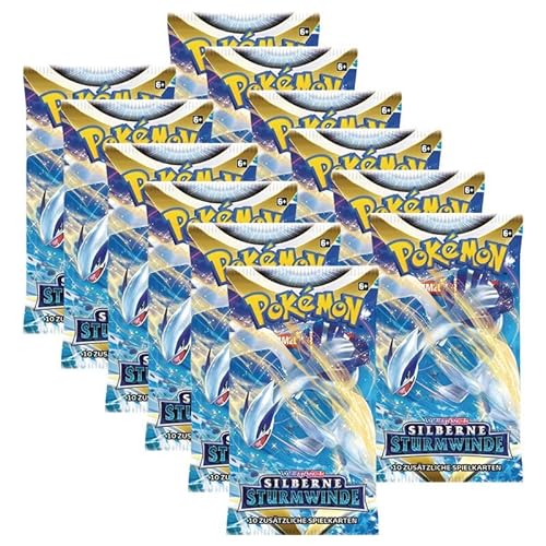 Arkero-G Pokemon Silberne Sturmwinde | DEUTSCH | Schwert & Schild Karten inklusive 100 Soft Sleeves (10 Silberne Sturmwinde Booster) von Arkero-G