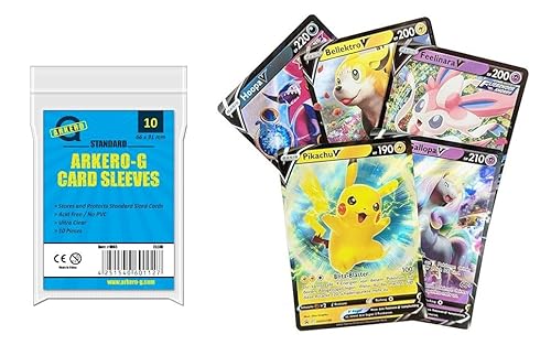 Arkero-G Standard Soft Sleeves (10 Kartenhüllen) und 5 unterschiedliche V Karten - seltene Pokemon Karten Holo's aus den Schwert & Schild Sets - DEUTSCH von Arkero-G