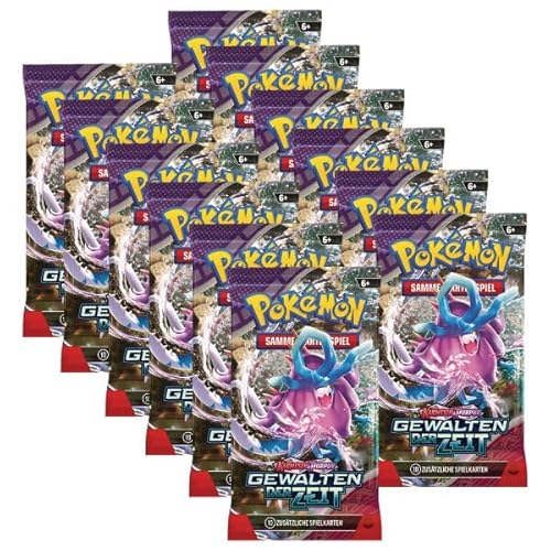 Pokemon 10 Gewalten der Zeit Booster Sammelkarten | DEUTSCH | Karmesin & Purpur Karten Serie | + Arkero-G 100 Soft Card Sleeves von Arkero-G