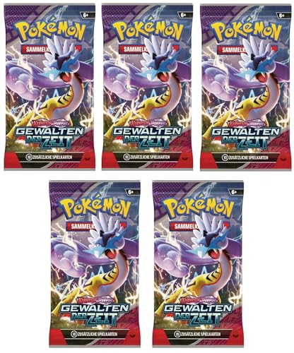 Pokemon 5 Gewalten der Zeit Booster Sammelkarten | DEUTSCH | Karmesin & Purpur Karten Serie | + Arkero-G 50 Soft Card Sleeves von Arkero-G