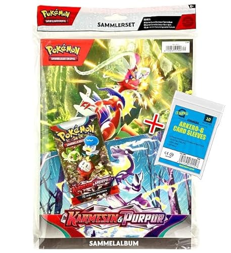 Pokemon Karmesin & Purpur Sammler Kit Sammelalbum & Booster mit Sammelkarten und coolem Poster | DEUTSCH | + Arkero-G 10 Soft Card Sleeves von Arkero-G