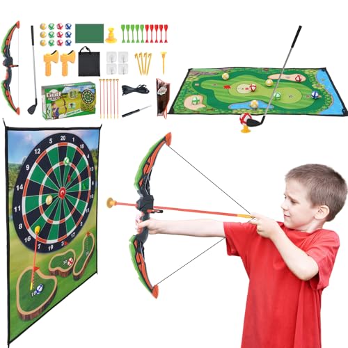 Arkyomi 2 in 1 minigolf Set für zuhause Kinder Pfeil und Bogen mit 6 saugnapf Pfeile für bogenschießen golfspielzeug Outdoor/Indoor recurvebogen ab 6 7 8 Jahre Jungen von Arkyomi