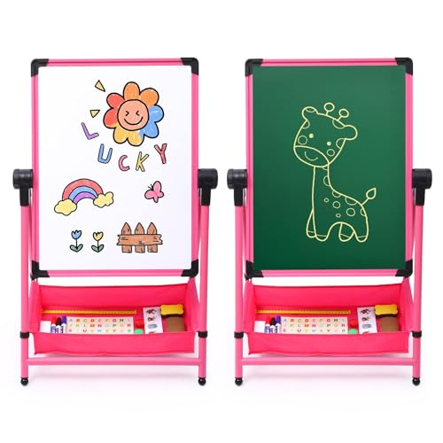 Arkyomi Kinder Tafel Staffelei Metall Kindertafel Doppelseitige Whiteboard Und Kreidetafel Höhenverstellbar Standtafel mit Zubehör art board pink (Rosa 2) von Arkyomi