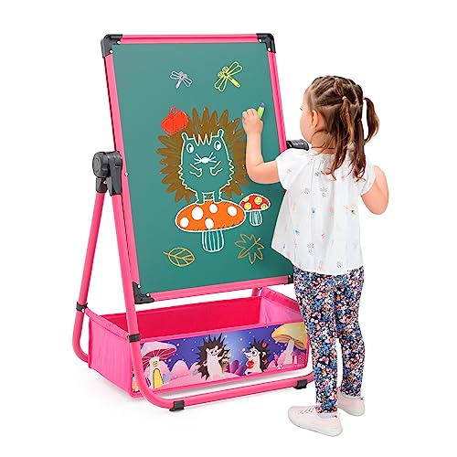 Arkyomi Kinderstaffelei, Stehende Maltafel aus Eisen, Höhenverstellbares Doppelseitiges Kunstzeichenbrett, um 360 Grad Drehbare Kreidetafel für Kinder mit stift buchstaben zubehör von Arkyomi
