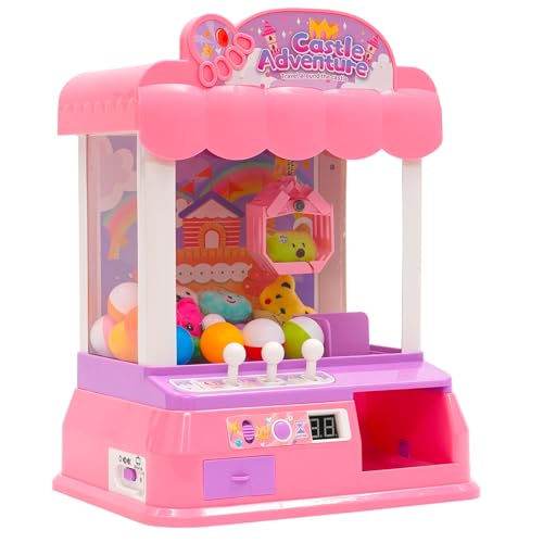Arkyomi Mini Greifmaschine Candy Doll Gachapon Grabber Süßigkeiten Greifautomat mit Münzschiebe und Greifarm Automat Stofftiere Claw Machine Kinder(Rose) von Arkyomi