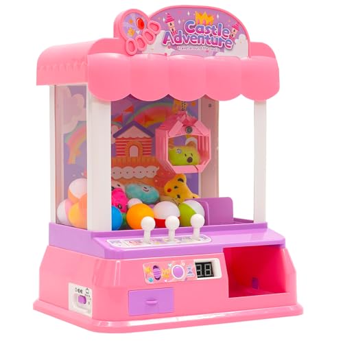 Arkyomi greifautomat süßigkeiten automat Candy Grabber Mini Greifmaschine Doll Gachapon Süßigkeiten mit Münzschiebe und Greifarm Automat Stofftiere Claw Machine Kinder(Rose) von Arkyomi