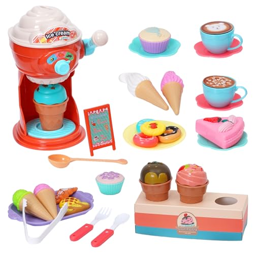 Arkyomi eisdiele Kinder eisladen Rollenspiele,spielküche zubehör 38pcs eismaschine küchenzubehör,küchenset EIS Spielzeug mit geschirrset eisständer ab 3 Jahre mädchen Jungen von Arkyomi