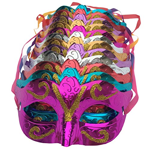 Arlai 24 Stück, goldglänzende Party-Maske, Hochzeitsrequisiten, Maskerade, Mardi Gras Maske Arlai 24 Stück, goldglänzende Party-Maske, Hochzeitsrequisiten, Maskerade, Mardi Gras Maske von Arlai