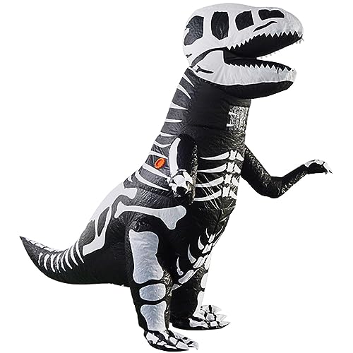 Arokibui Schwarzes lustiges aufblasbares Dinosaurier-Kostüm für Erwachsene, Spareribs, Skelett, Dino-Kostüm für Herren, Damen, Halloween, Cosplay, Party, Weihnachten, Kostüm, Overall von Arokibui