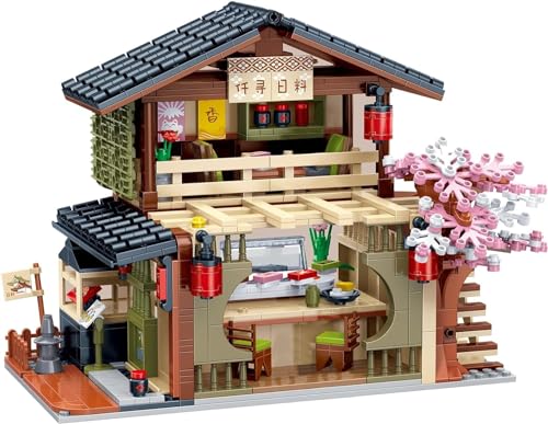 ArrGo Japanisches Restaurant Straßenansicht Bauset Kirschblüten-Japanhaus Spielzeug MOC kreativer Modellbausatz Ideen Geschenk für Kinder ab 6 Jahren Jungen und Mädchen(763Teile) von ArrGo