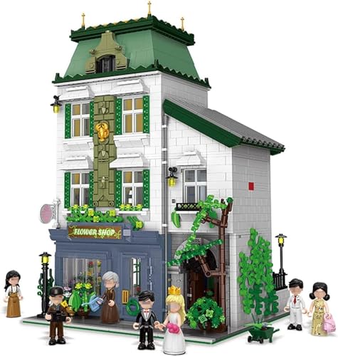ArrGo Modulares Hausbauset, Mini-Europäische Stadt, Blumenhaus-Bausteine-Set, Micro-Street-View-Architektur, Bausteinspielzeug mit Minifiguren, 3310 Teile von ArrGo