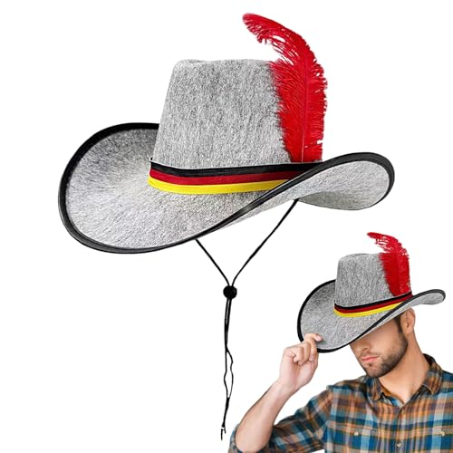 Arroopu Felt Hat | Western Filz Party Hut | Mit Schwarz Rot Gelb Design Und Verstellbarem Riemen Oktoberfest Kopfbedeckung Für Foto Bar Party Bühne Outdoor Arroopu Felt Hat | Western Filz Party Hut | Mit Schwarz Rot Gelb Design Und Verstellbarem Riemen Oktoberfest Kopfbedeckung Für Foto Bar Party Bühne Outdoor von Arroopu