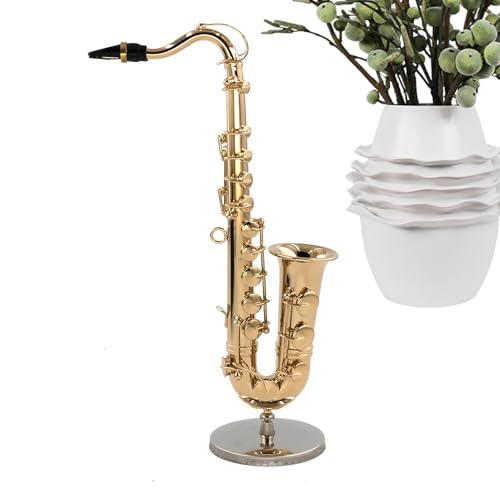 Arroopu Saxophon Figur | Mini Saxophon Modell | Messing Musikinstrument Mit Ständer Und Etui Zur Dekoration Puppenhaus Zubehör Für Erwachsene Und Kinder Arroopu Saxophon Figur | Mini Saxophon Modell | Messing Musikinstrument Mit Ständer Und Etui Zur Dekoration Puppenhaus Zubehör Für Erwachsene Und Kinder von Arroopu