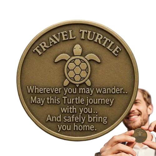 Arrovarp Herausforderungsmünze – Reise-Taschenmünze Schildkröte | doppelseitig graviertes Segensgedicht Sammlerstück Tragbares Metall-Andenken für Abschlussfeier, Marine-Liebhaber, Reisende von Arrovarp