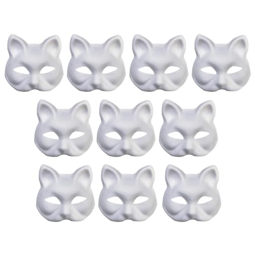 Arrovarp Leere Katzenmaske | Katzenmasken 10 Stück Weiße Bemalbare Masken Leere DIY | 10 Stück Katzenmasken Zum Bemalen | Weiße Halbmasken Für Maskerade von Arrovarp