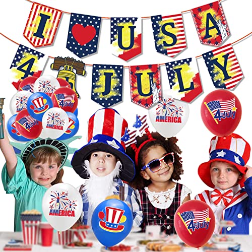 Arrovarp Partyzubehör zum Gedenktag am 4. Juli, Wimpelbanner-Luftballons mit amerikanischer Flagge,Patriotische Dekorationen Dekorationen für den 4. Juli - Langlebige Luftballons und Wimpelketten, um von Arrovarp