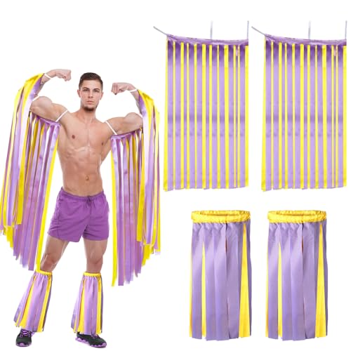 4-teiliges Halloween-Kostüm-Set, Wrestler-Kostüm, Beinstulpen, Armstulpen für Wrestler, Halloween, Cosplay, Party-Dekoration (lila und gelb) von Arrowbash
