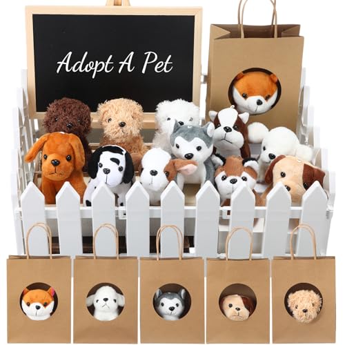 Arrowbash 36-teiliges Mini-Plüschtier-Set mit 10 weißen Kunststoffzaunen, 12 Kraftpapier-Geschenktüten, Mini-Kreidetafel-Schilder, Kreidemarker für Tiere, Adoptieren eines Haustier-Themas, Arrowbash 36-teiliges Mini-Plüschtier-Set mit 10 weißen Kunststoffzaunen, 12 Kraftpapier-Geschenktüten, Mini-Kreidetafel-Schilder, Kreidemarker für Tiere, Adoptieren eines Haustier-Themas, von Arrowbash