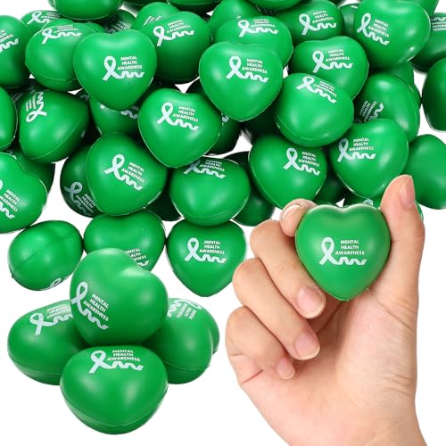 Arrowbash Mini-Stressball, Schaumstoff-Spielzeug, für psychische Gesundheit, Angstzustände, Stressabbau, Spielzeug, für Spendenaktionen, unterstützt Geist, stoppt das Stigma (Herz), Grün, 100 Stück von Arrowbash