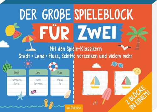 Der große Spieleblock für Zwei: Mit den Spiele-Klassikern Stadt-Land-Fluss, Schiffe versenken und vielem mehr | 2 Spieleblöcke mit jeweils über 90 Vorlagen für Verschiedene Schreibspiele von Ars Edition GmbH