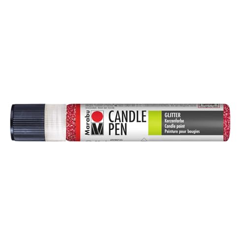 Marabu 18050009538 - Candle Liner glitter rubin, Kerzenpen, cremig, weiche Wachsmalfarbe, auf Wasserbasis, lichtecht, geruchsneutral, wetterfest, kinderleichte Kerzendeko, 25 ml von Marabu