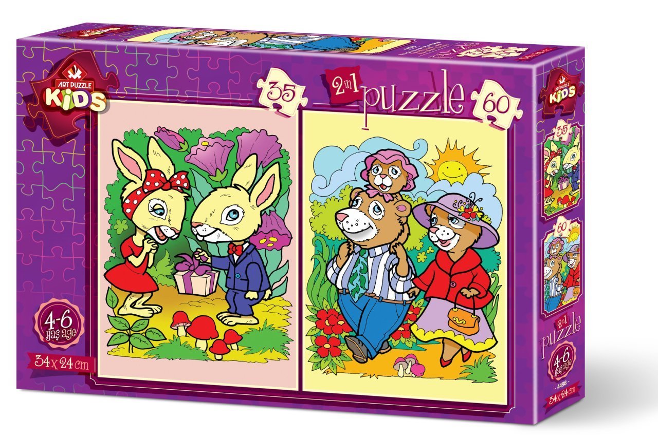Art Puzzle 2 Puzzles - The Rabbits and The Bear Family 35 Teile Puzzle Art-Puzzle-4498 von Art Puzzle