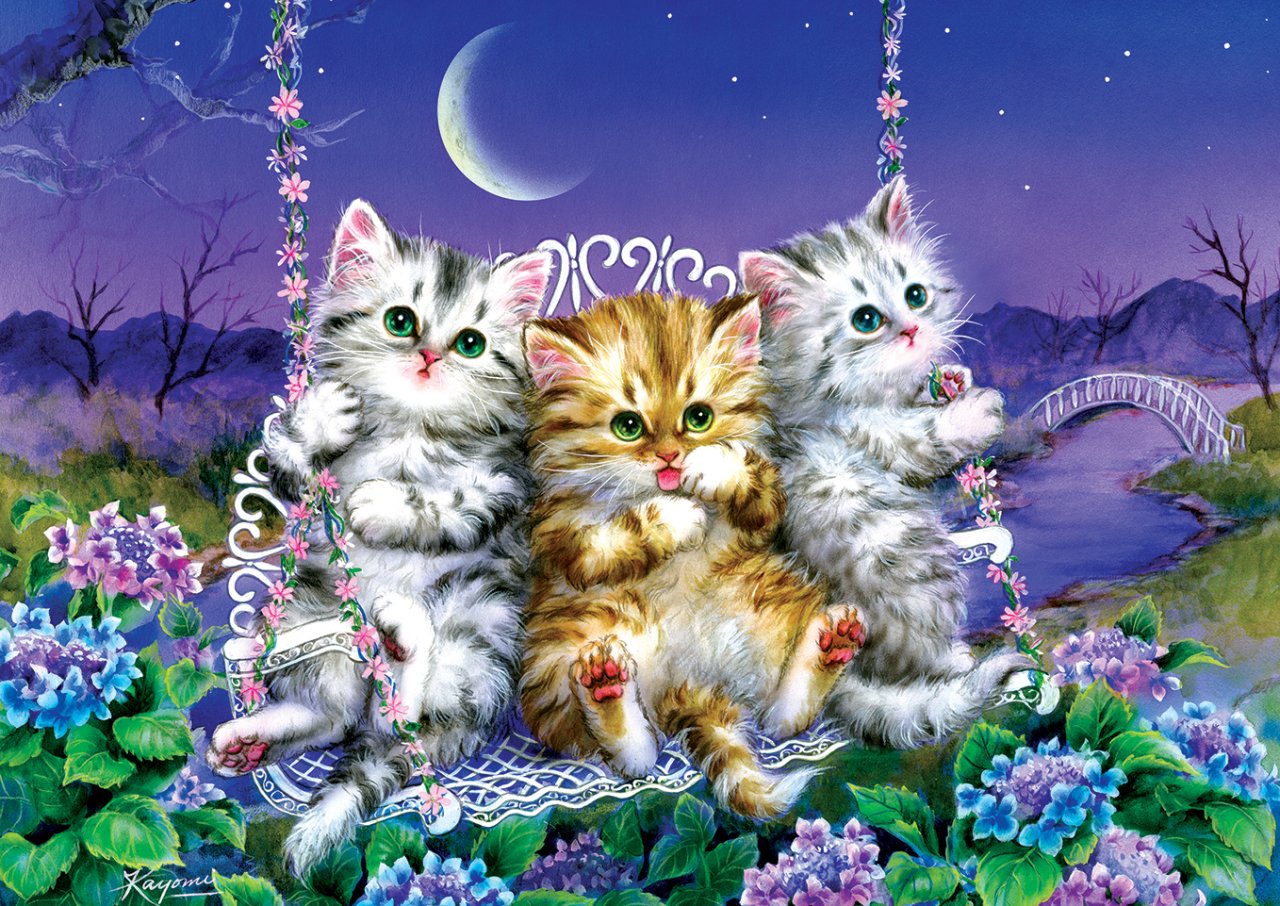 Art Puzzle Kittens swinging in the Moonlight 500 Teile Puzzle Art-Puzzle-5086 von Art Puzzle