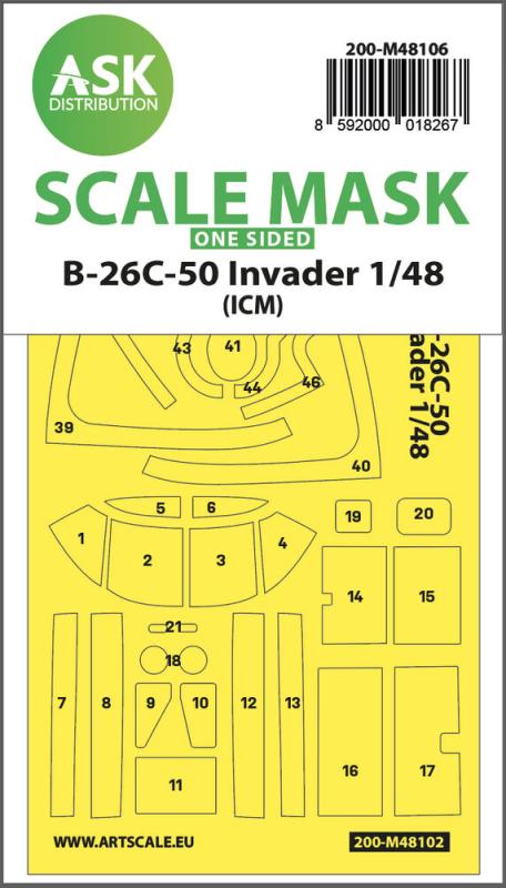 B-26C-50 Invader - One-sided mask self-adhesive pre-cutted [ICM] von Art Scale Kit