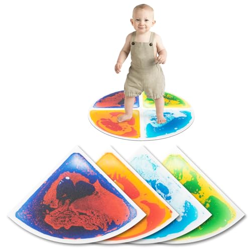 Art3d 4 Stück Flüssige Bodenfliesen Bunte Flüssigkeitsfusion sensorische Fliesen Senroy Tanzspielmatte Kinder Kleinkinder Kid 33 x 33 cm Fächerförmige von Art3d