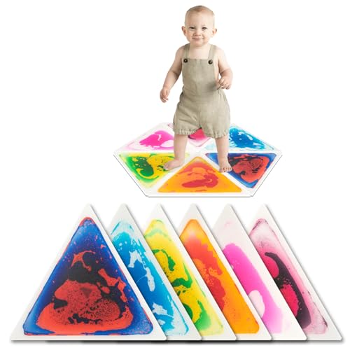 Art3d 6 Stück Flüssige Bodenfliesen Bunte Flüssigkeitsfusion sensorische Fliesen Senroy Tanzspielmatte Kinder Kleinkinder Kid 37,5 x 37,5 cm Dreieck von Art3d