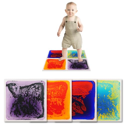 Art3d Baby-Wassermatten für künstlerische Kinder (30 x 30 cm, quadratisch, 4 Fliesen, blau-rot, blau-gelb, orange-rot, lila-schwarz) von Art3d