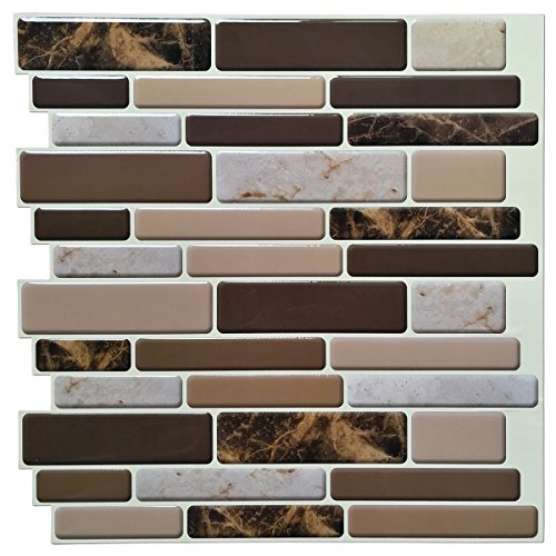 Art3d Küchenrückwand zum Aufkleben, 30,5 x 30,5 cm, selbstklebend, 3D-Wandfliesen, Marmor-Design, 10 Bögen, 30,5 x 30,5 cm, Braun von Art3d