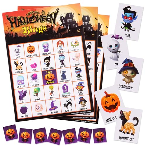 ArtCreativity Halloween Bingo für Kinder - 55 PC Halloween Bingo Spiel - Gruseliges Kinderbingo für bis zu 30 Spieler - Enthält Halloween Bingo Spielkarten und 25 Chips - Halloween Partyspiele von ArtCreativity