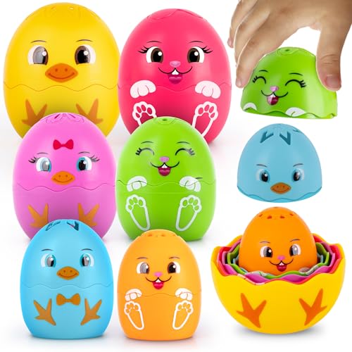 ArtCreativity Osterei-Badespielzeug – Set von 9 – buntes Baby-Stapelspielzeug für Kleinkinder Badespaß – stapelbare Haseneier Nistküken – Frühlern-Badewannenspielzeug – Babyparty-Spielzeug von ArtCreativity