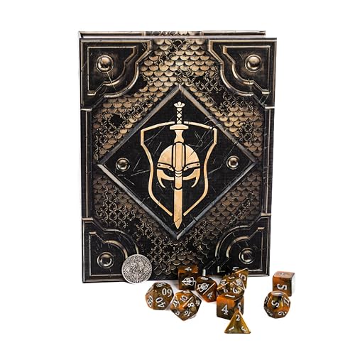 Tome of Combat│ 10-teiliges Würfelset mit Kämpfermotiv und Würfelbox zur Aufbewahrung und Reise für Dungeons & Dragons, Pathfinder, TTRPG oder Rollenspiel│Mehr als Ihr Standard-Würfelset mit 7 Teilen von Artefact Games