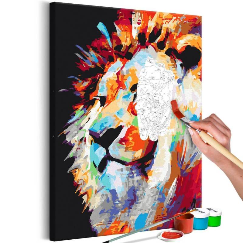 Malen nach Zahlen - Portrait of a Colourful Lion von Artgeist