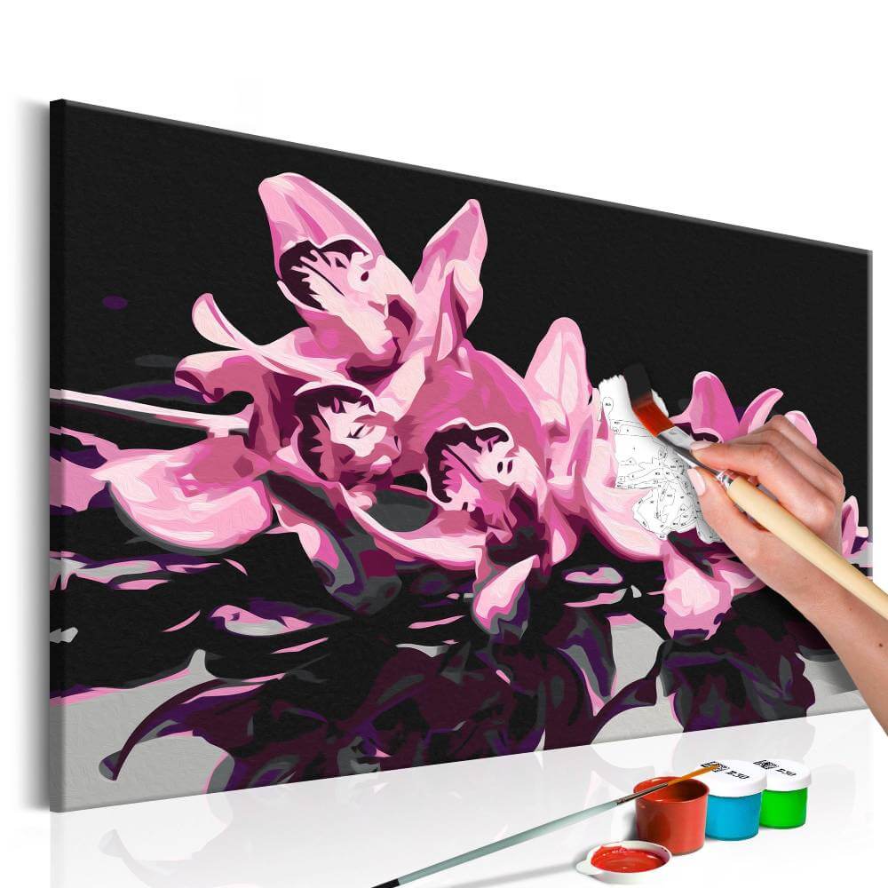 Malen nach Zahlen - Rosarote Orchidee (schwarzer Hintergrund) von Artgeist