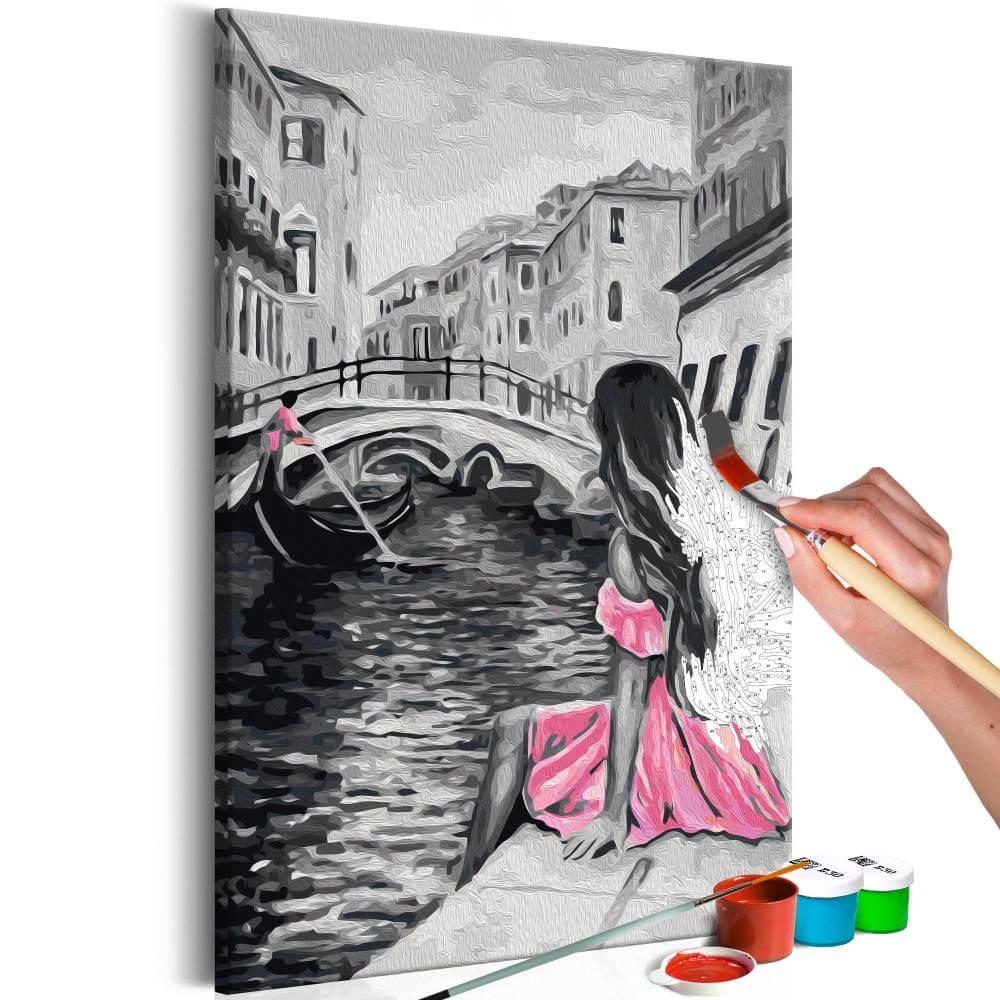 Malen nach Zahlen - Venedig (Mädchen in einem rosa Kleid) von Artgeist