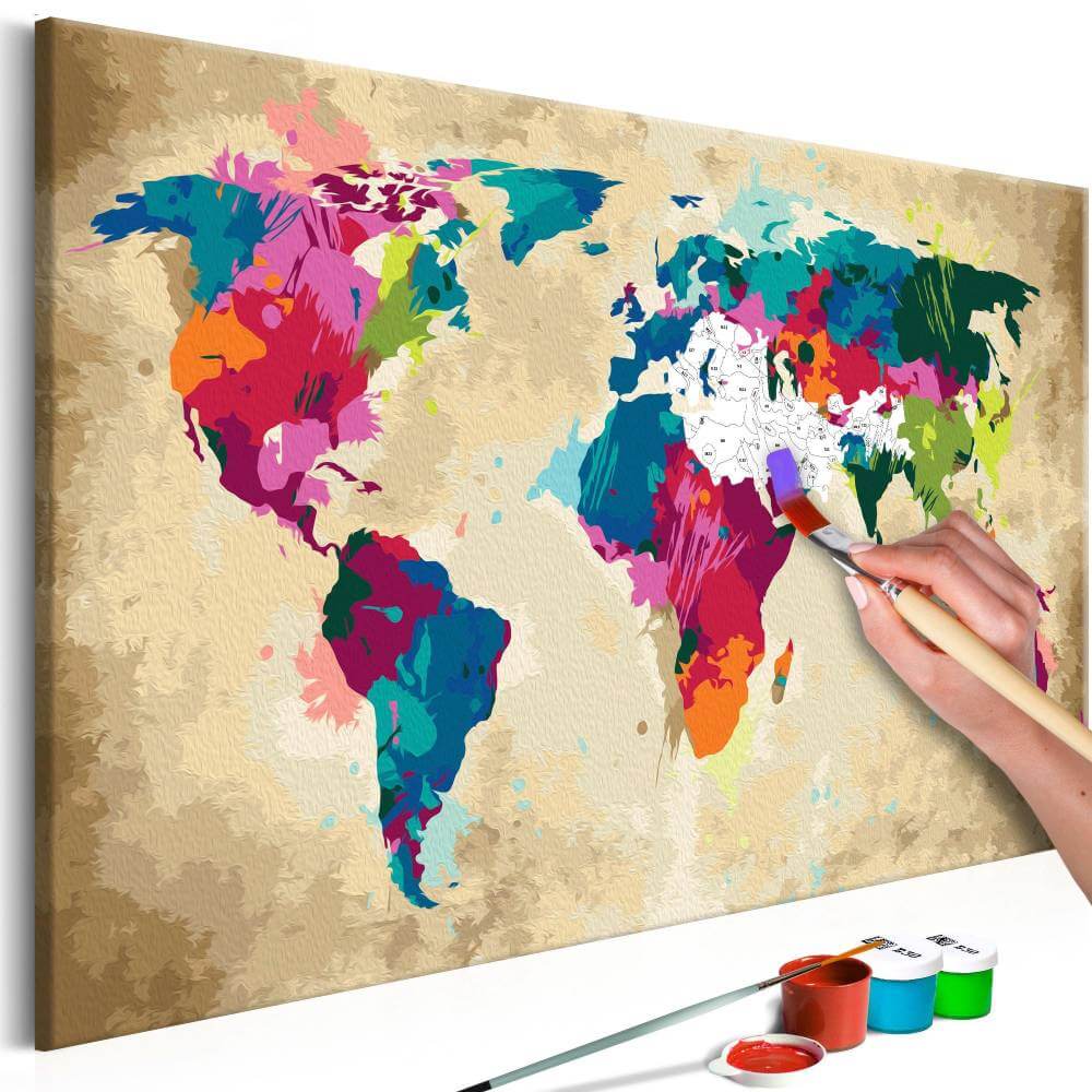 Malen nach Zahlen - Weltkarte (farbenfroh) von Artgeist