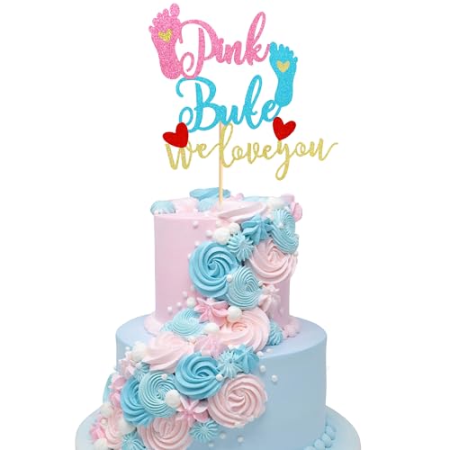 Arthsdite 1 Stück rosa oder blau We Love You Tortenaufsatz mit Fußabdruck Geschlecht offenbaren Kuchendekorationen für Babyparty Geschlecht Enthüllung Thema Kinder Jungen Mädchen Geburtstag Party von Arthsdite